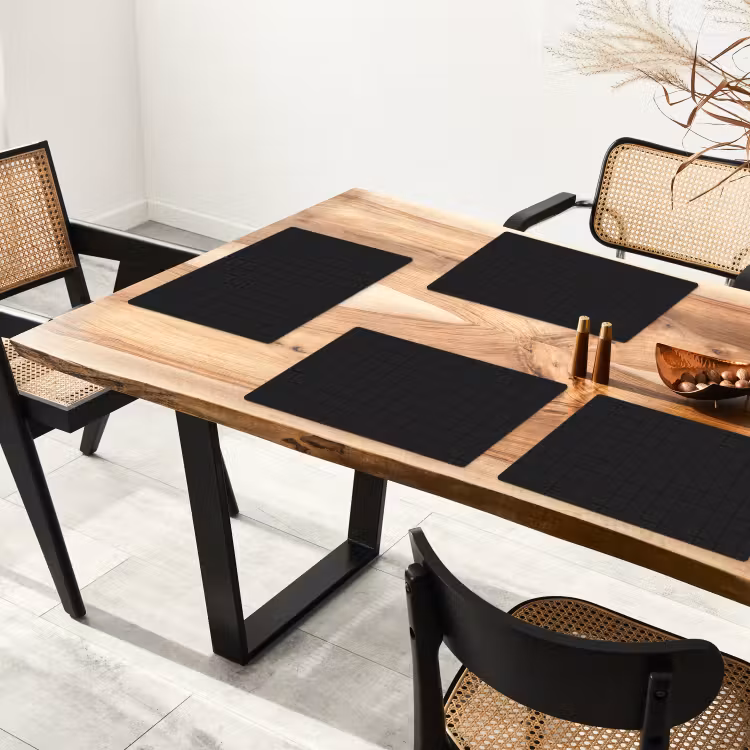 Placemat - 6 stuks - Tegels - Patroon - Mat - Zwart — 5