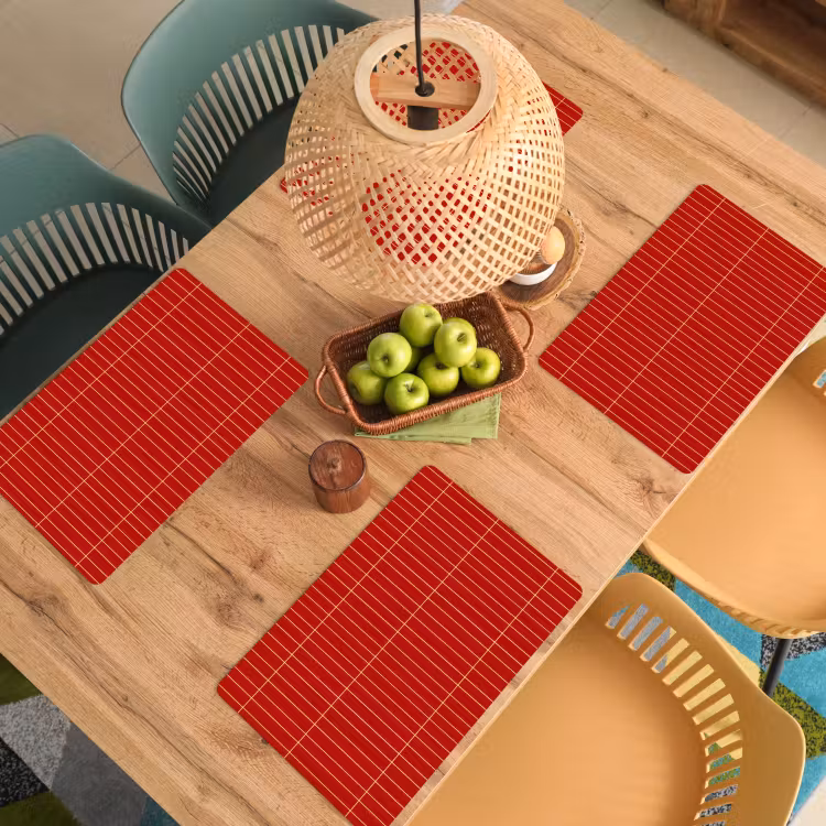 Placemat - 6 stuks - Verticaal - Wandtegel - Helderrood — 6