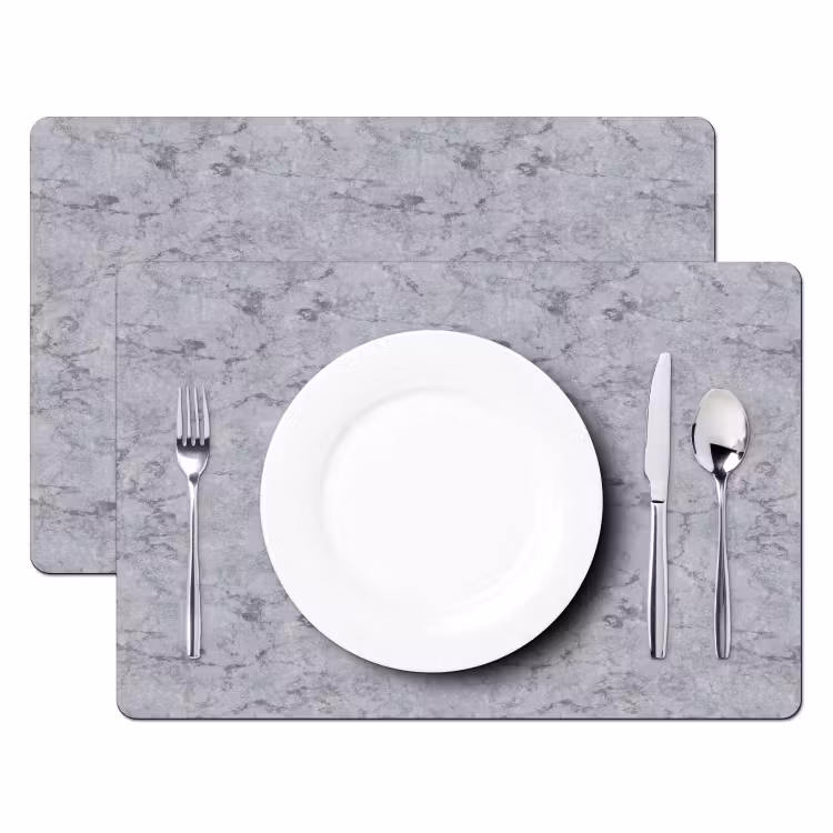 Placemat - 6 stuks - Marmerplaat - Patroon - Grijs — 2