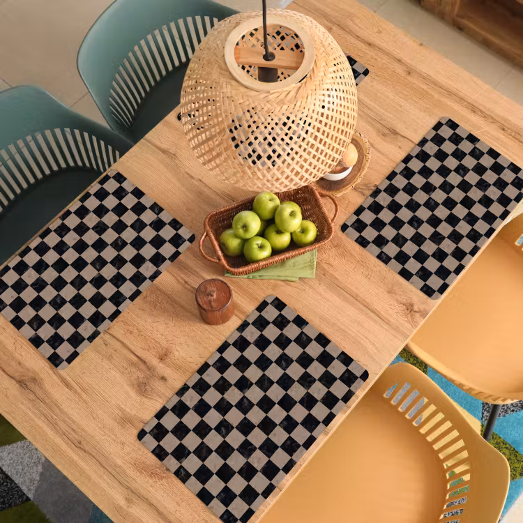 Placemat - 6 stuks - Patroon - Dambord - Marmer — 6