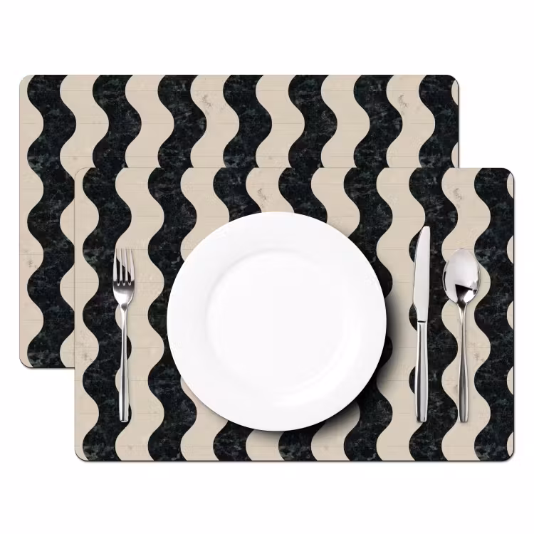 Placemat - 6 stuks - Patroon - Marmer - Groen - Cremé — 2