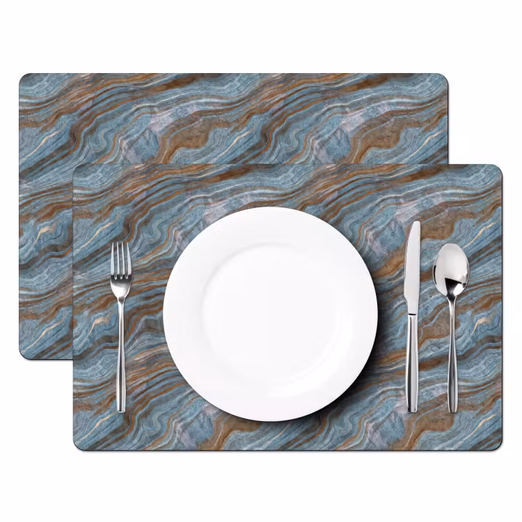 Placemat - 6 stuks - Patroon - Steen - Blauw — 2
