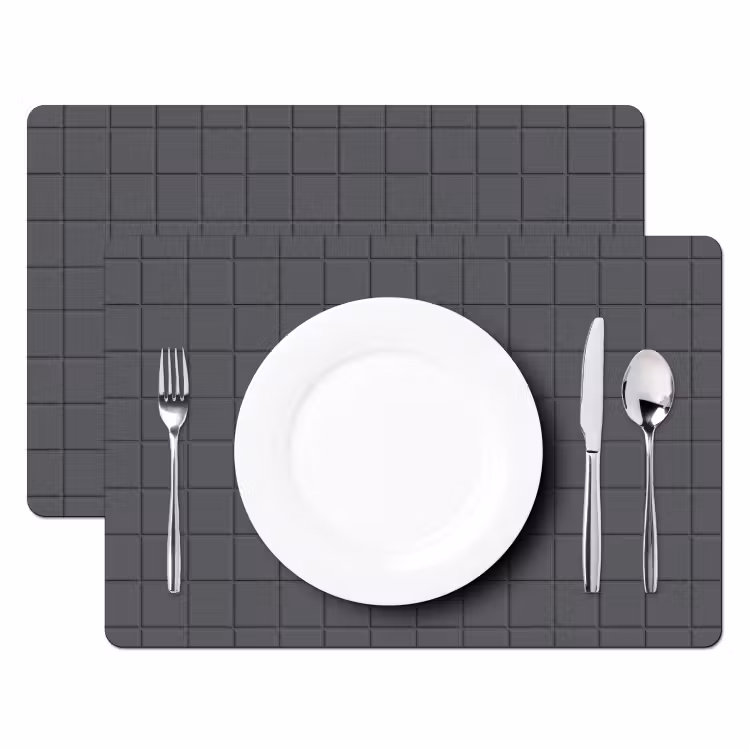 Placemat - 6 stuks - Patroon - Tegel - Grafiet - Grijs — 2