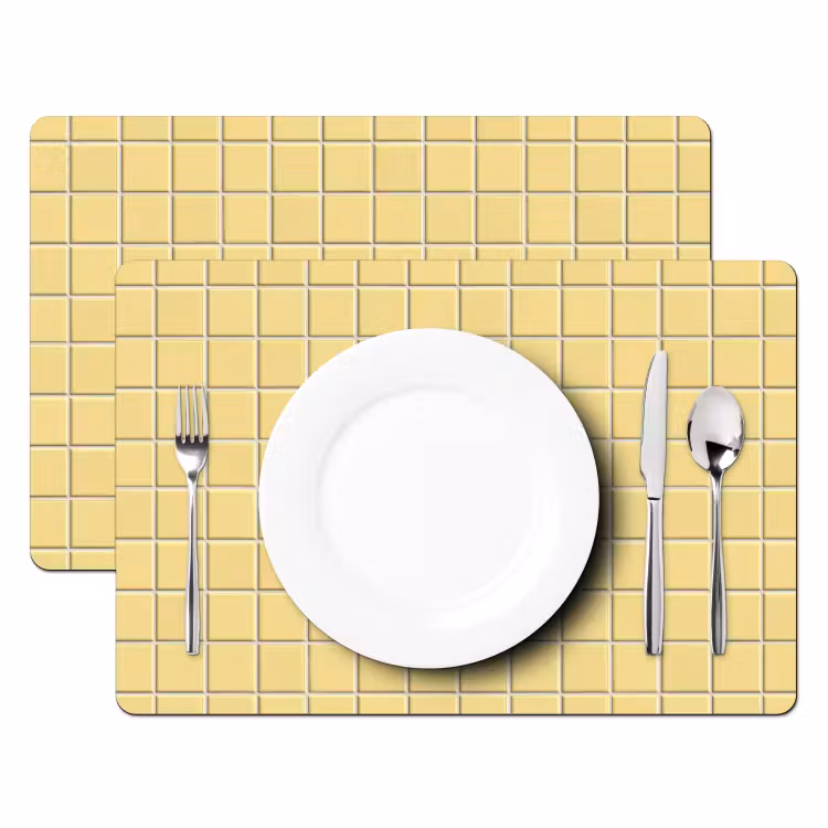 Placemat - 6 stuks - Patroon - Tegels - Geel — 2