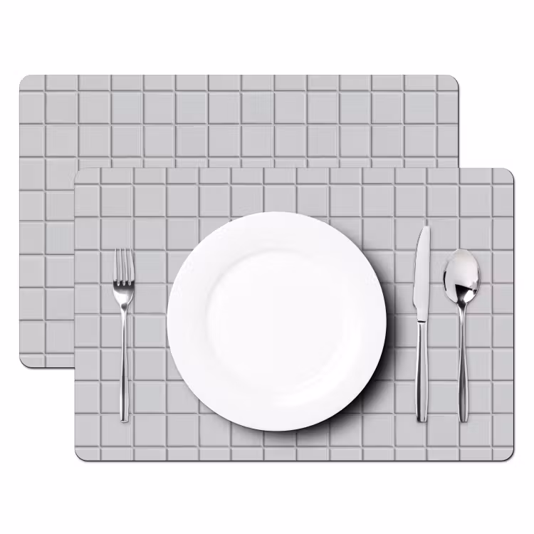 Placemat - 6 stuks - Patroon - Tegels - Licht - Grijs — 2