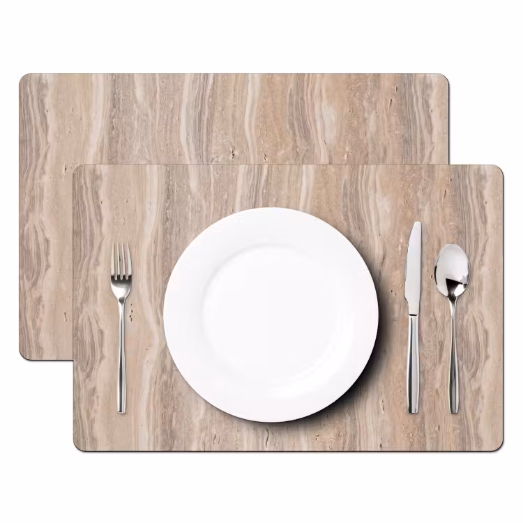 Placemat - 6 stuks - Steen - Patroon - Textuur - Natuurlijk - Beige — 2