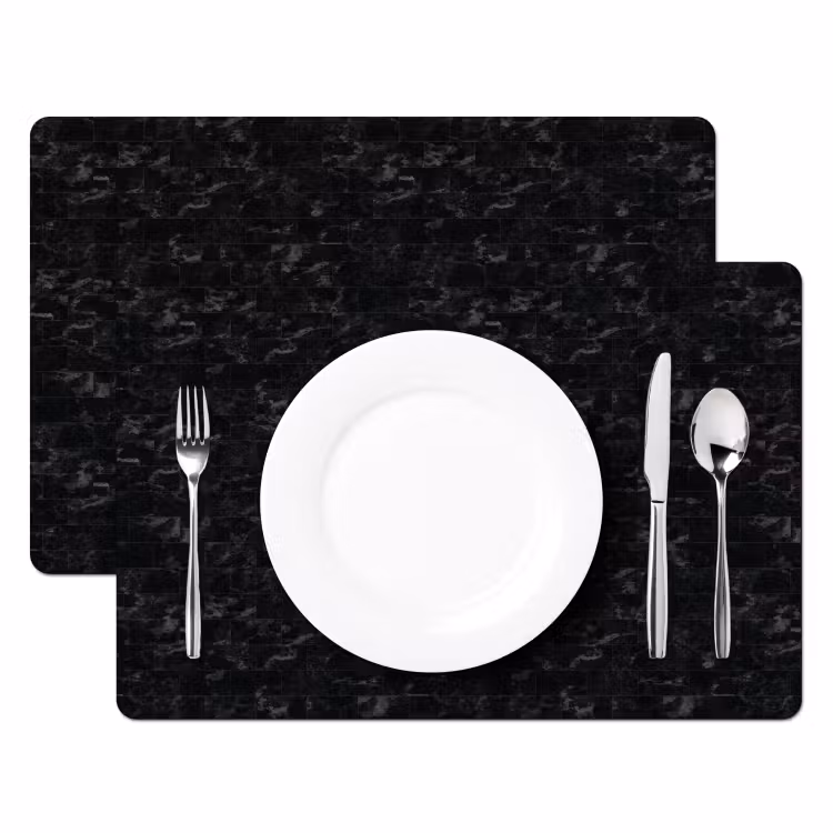Placemat - 6 stuks - Tegels - Patroon - Marmer - Zwart — 2