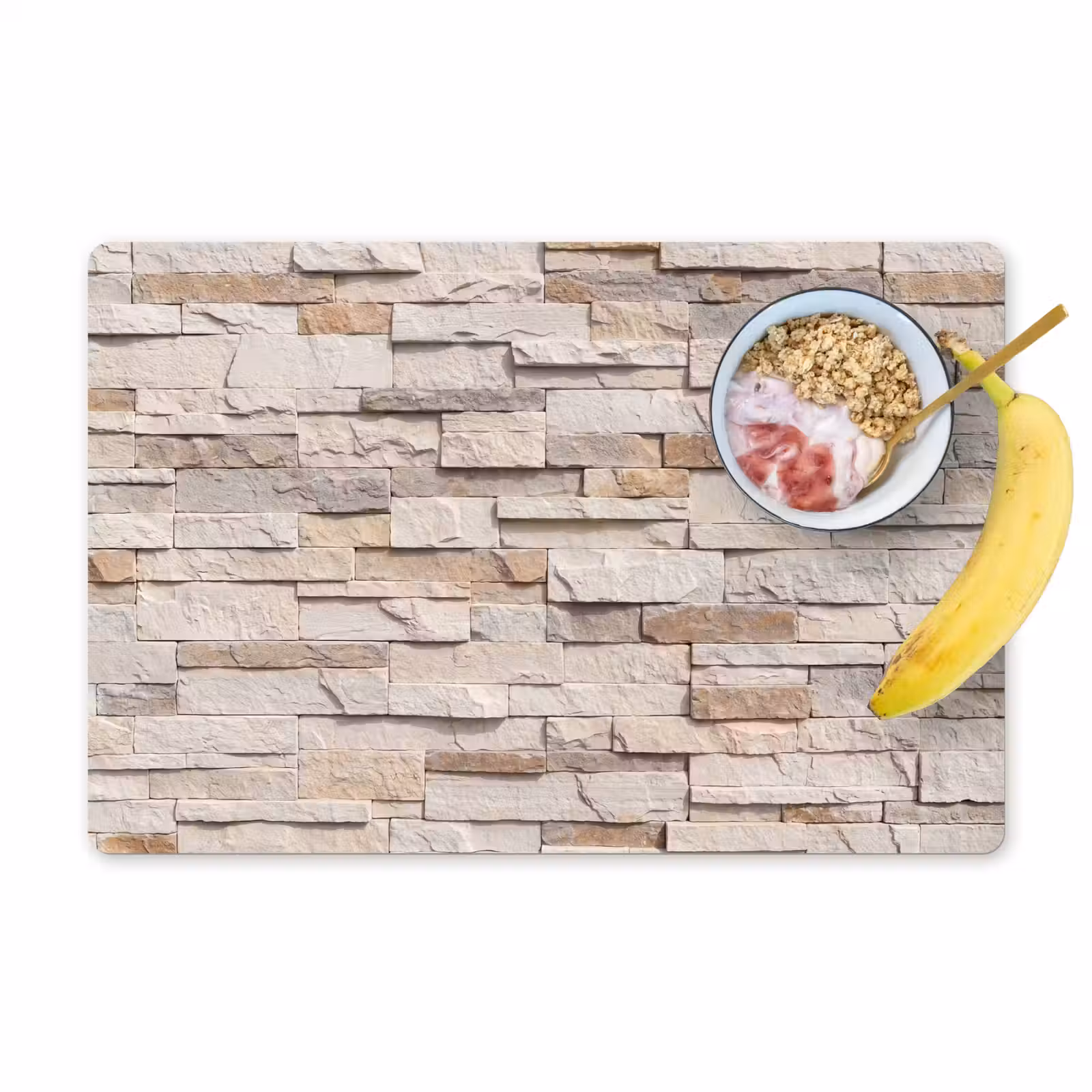 Placemat - 6 stuks - Steen - Muur - Textuur - Rustiek - Beige — 1