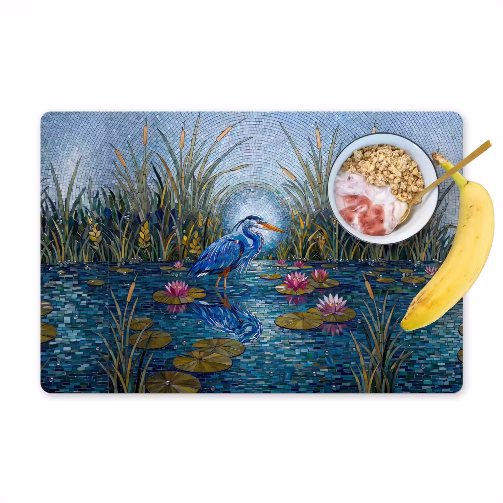 Placemat - 6 stuks - Vogel - Water - Natuur - Abstract - Blauw — 1
