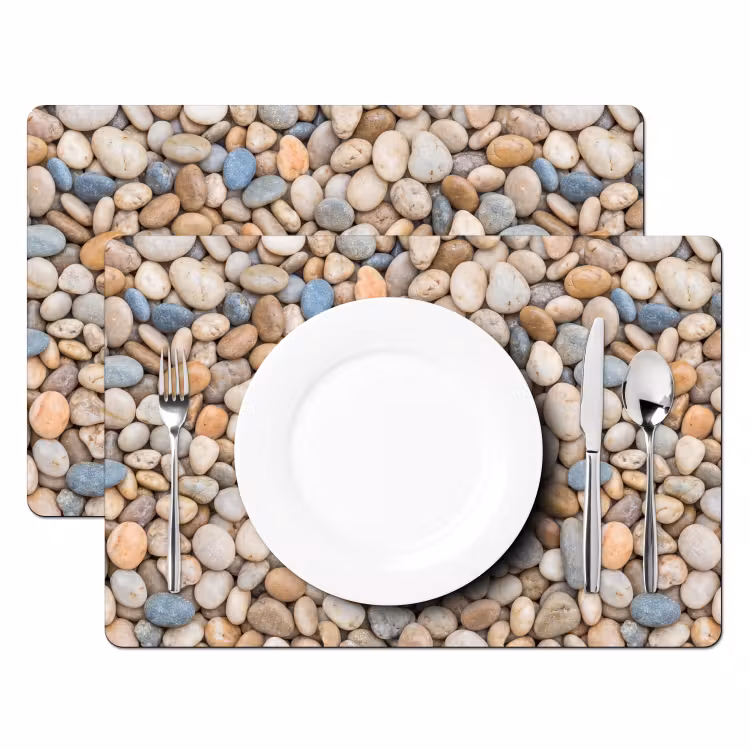 Placemat - 6 stuks - Kiezelstenen - Natuur - Textuur - Beige - Grijs — 2