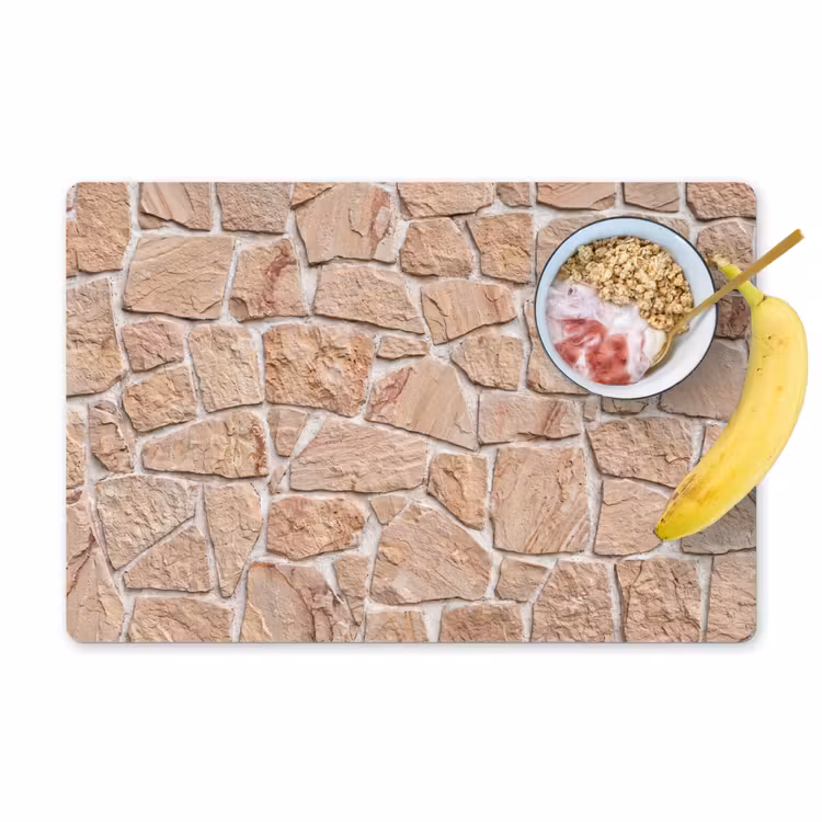 Placemat - 6 stuks - Muur - Steen - Patroon - Rustiek - Beige — 1