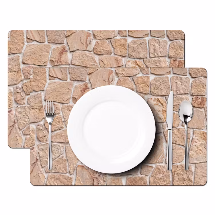 Placemat - 6 stuks - Muur - Steen - Patroon - Rustiek - Beige — 2