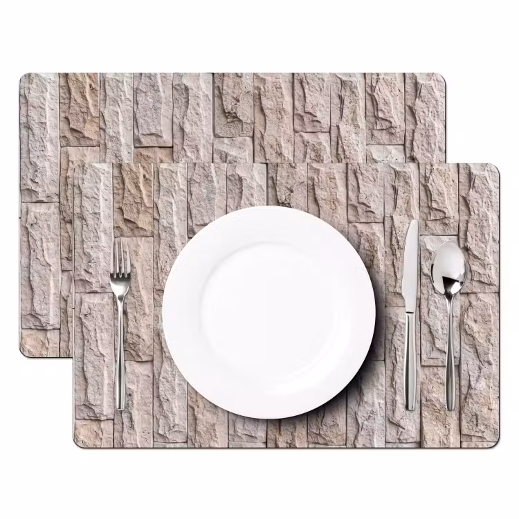 Placemat - 6 stuks - Muur - Steen - Ruw - Beige - Textuur — 2