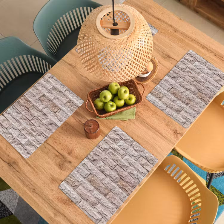 Placemat - 6 stuks - Muur - Steen - Ruw - Beige - Textuur — 6