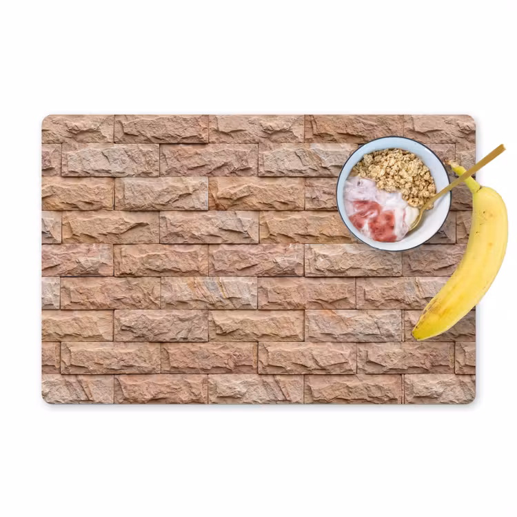 Placemat - 6 stuks - Muur - Steen - Ruw - Textuur - Beige — 1
