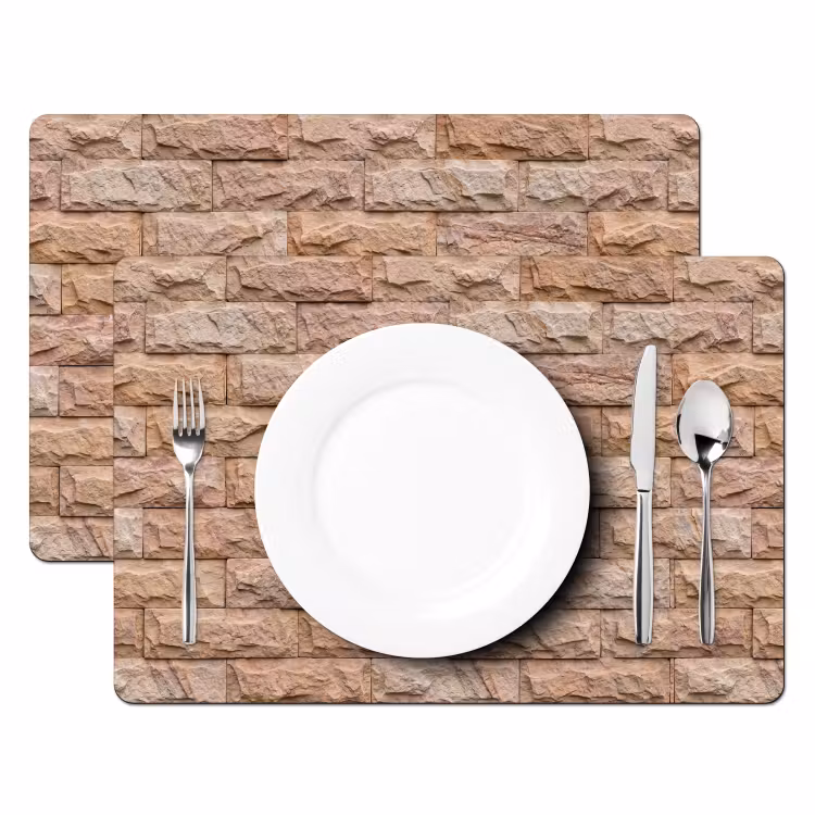 Placemat - 6 stuks - Muur - Steen - Ruw - Textuur - Beige — 2