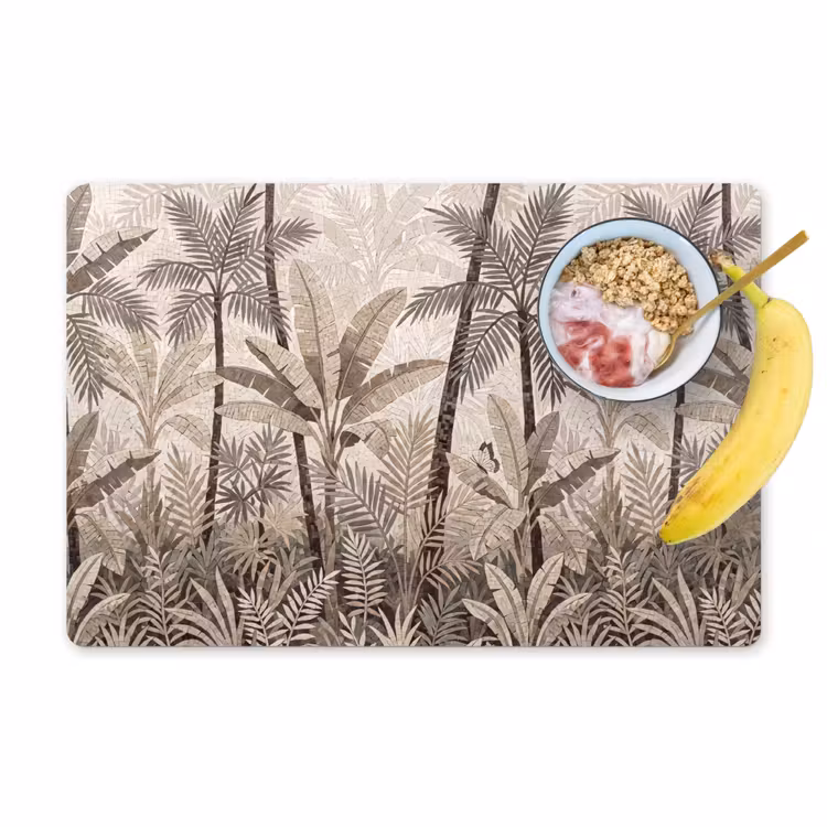 Placemat - 6 stuks - Natuur - Bladeren - Landschap - Mozaïek - Beige — 1