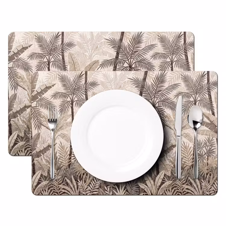 Placemat - 6 stuks - Natuur - Bladeren - Landschap - Mozaïek - Beige — 2