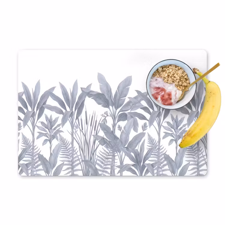 Placemat - 6 stuks - Planten - Bladeren - Natuur - Grijs — 1