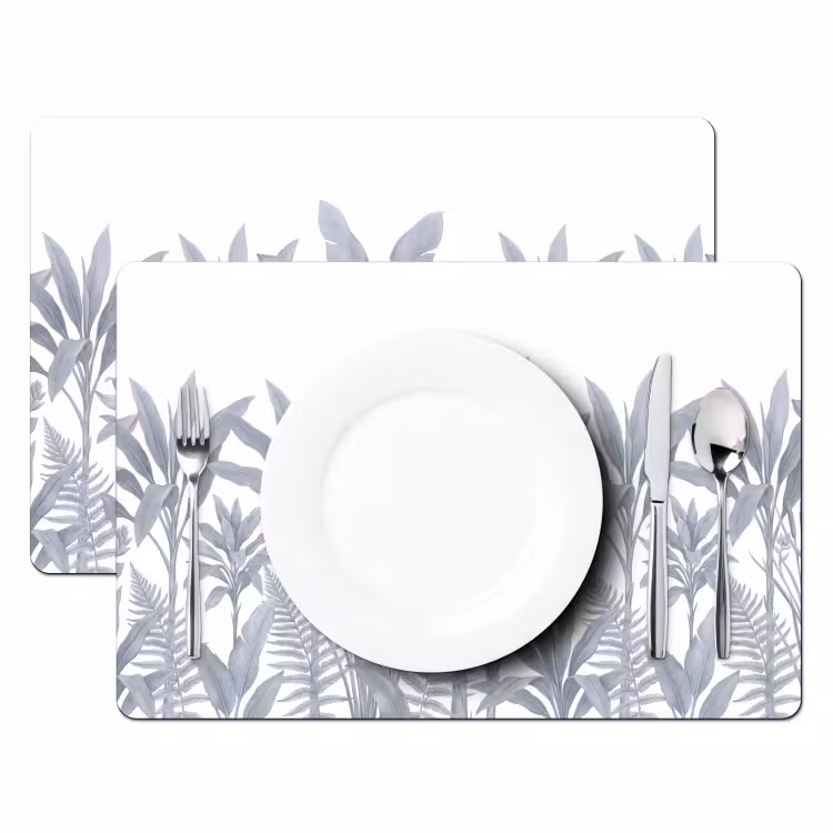 Placemat - 6 stuks - Planten - Bladeren - Natuur - Grijs — 2