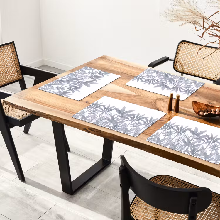 Placemat - 6 stuks - Planten - Bladeren - Natuur - Grijs — 5