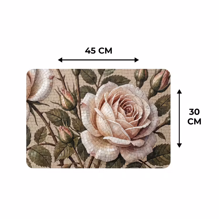 Placemat - 6 stuks - Roos - Mozaïek - Bloemen - Klassiek - Beige — 3