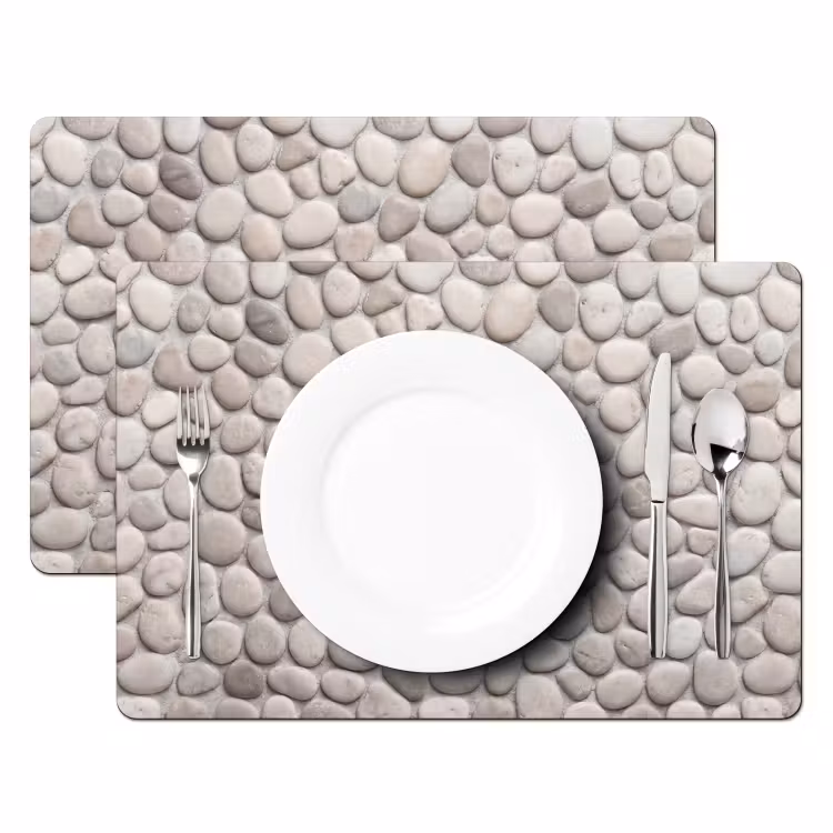 Placemat - 6 stuks - Steen - Kiezel - Natuur - Minimalistisch - Beige — 2