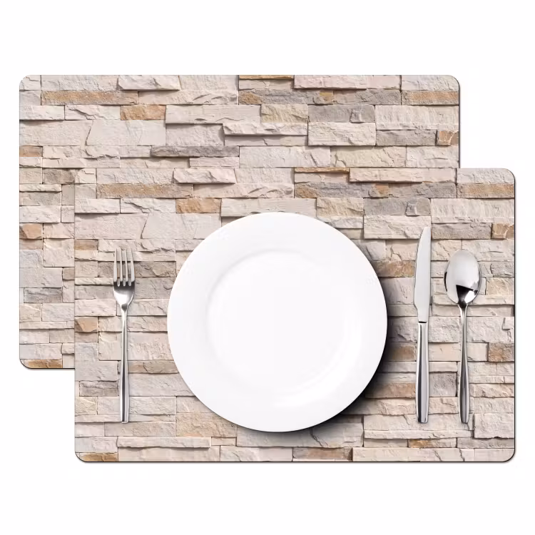 Placemat - 6 stuks - Steen - Muur - Textuur - Rustiek - Beige — 2