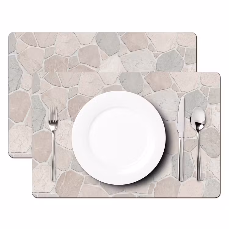 Placemat - 6 stuks - Steen - Patroon - Textuur - Beige — 2