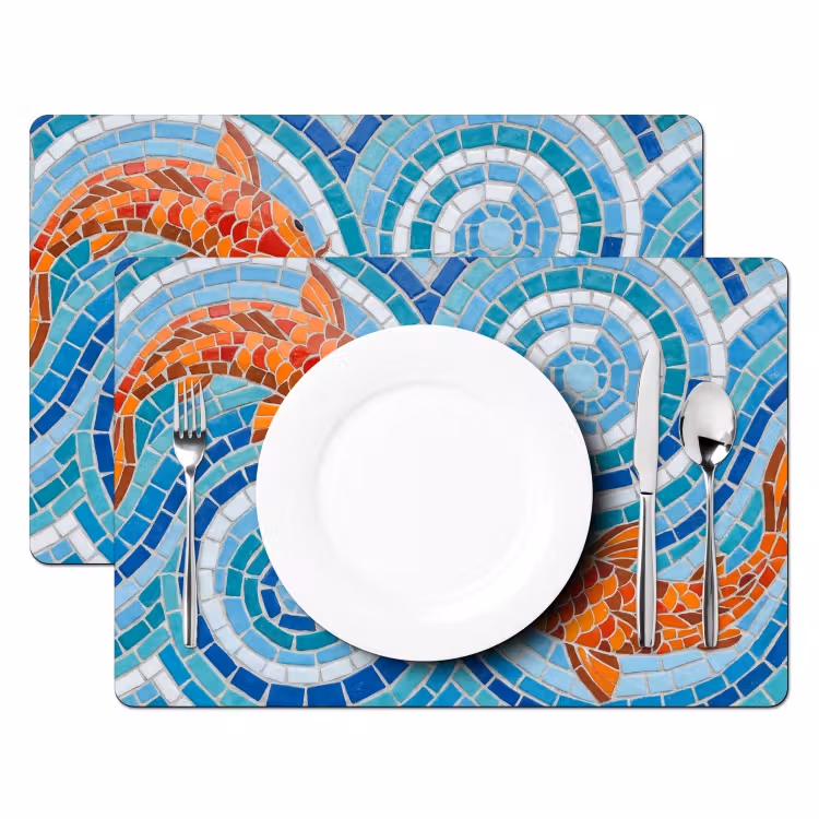 Placemat - 6 stuks - Vis - Mozaïek - Water - Decoratief - Blauw — 2
