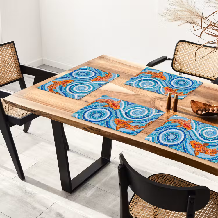 Placemat - 6 stuks - Vis - Mozaïek - Water - Decoratief - Blauw — 5