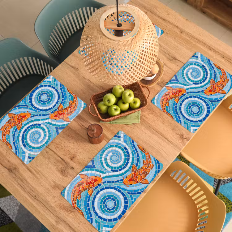 Placemat - 6 stuks - Vis - Mozaïek - Water - Decoratief - Blauw — 6