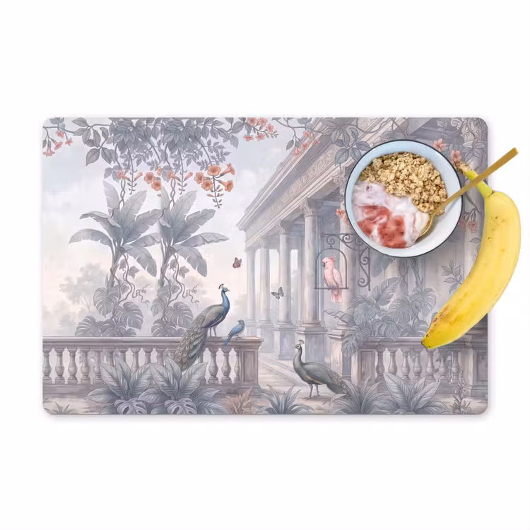 Placemat - 6 stuks - Vogel - Pauw - Architectuur - Klassiek - Groen — 1