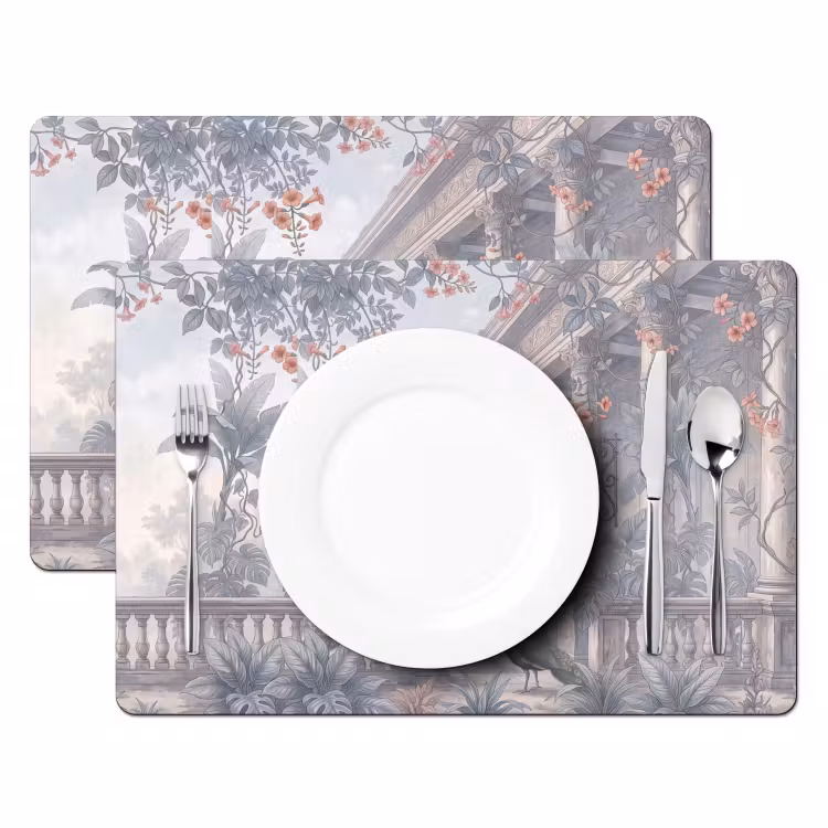 Placemat - 6 stuks - Vogel - Pauw - Architectuur - Klassiek - Groen — 2