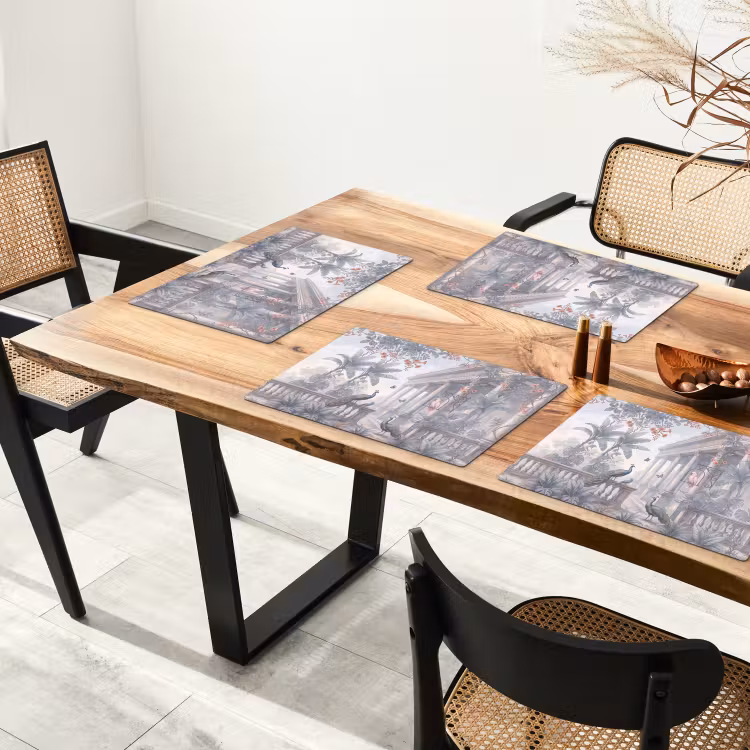 Placemat - 6 stuks - Vogel - Pauw - Architectuur - Klassiek - Groen — 5