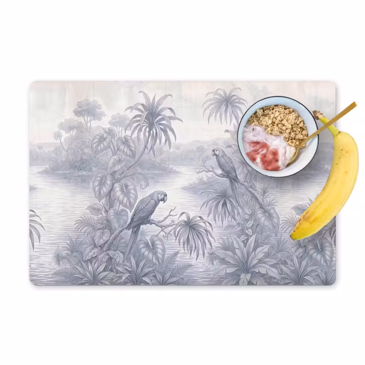 Placemat - 6 stuks - Vogel - Rivier - Tropisch - Illustratie - Blauw — 1