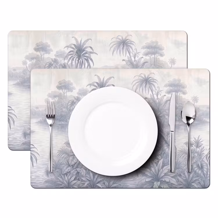 Placemat - 6 stuks - Vogel - Rivier - Tropisch - Illustratie - Blauw — 2