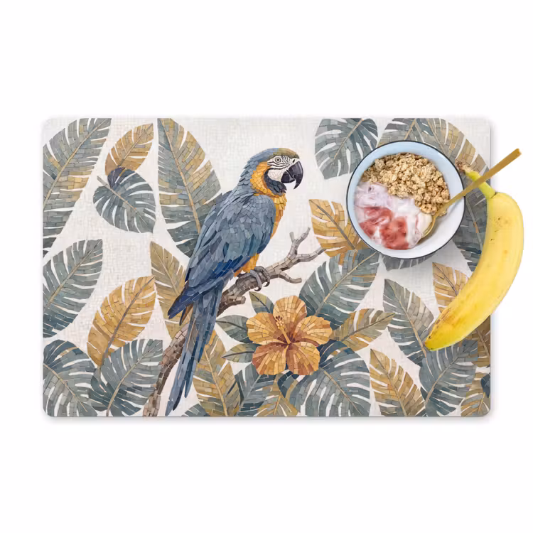 Placemat - 6 stuks - Vogel - Tak - Natuur - Mozaïek - Blauw — 1