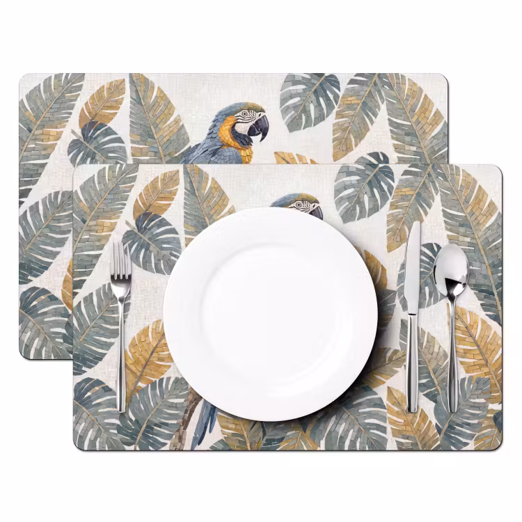 Placemat - 6 stuks - Vogel - Tak - Natuur - Mozaïek - Blauw — 2