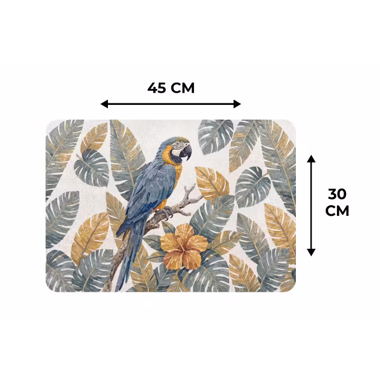 Placemat - 6 stuks - Vogel - Tak - Natuur - Mozaïek - Blauw — 3