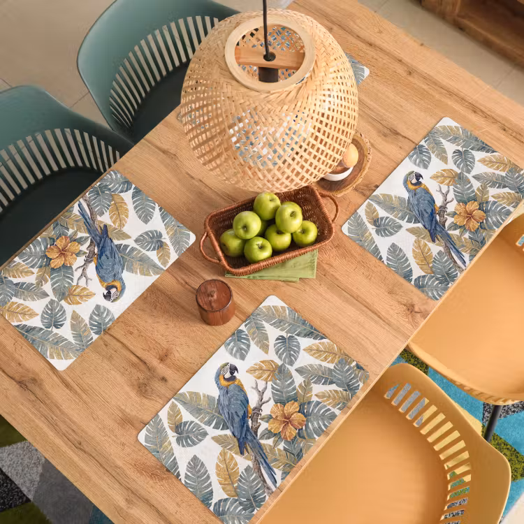 Placemat - 6 stuks - Vogel - Tak - Natuur - Mozaïek - Blauw — 6