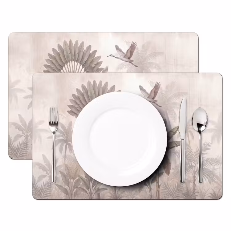 Placemat - 6 stuks - Vogel - Tropisch - Jungle - Natuur - Beige — 2