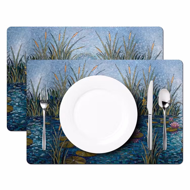 Placemat - 6 stuks - Vogel - Water - Natuur - Abstract - Blauw — 2