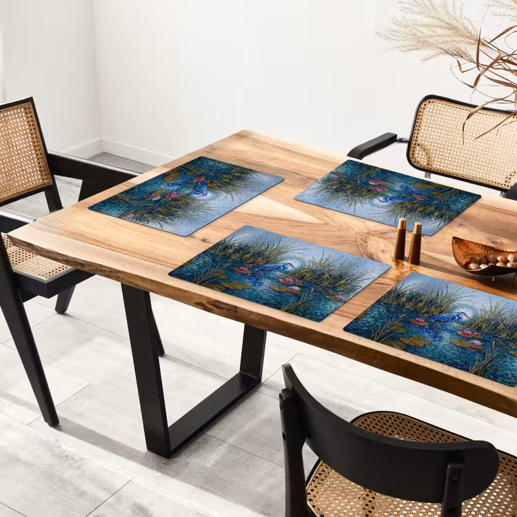 Placemat - 6 stuks - Vogel - Water - Natuur - Abstract - Blauw — 5