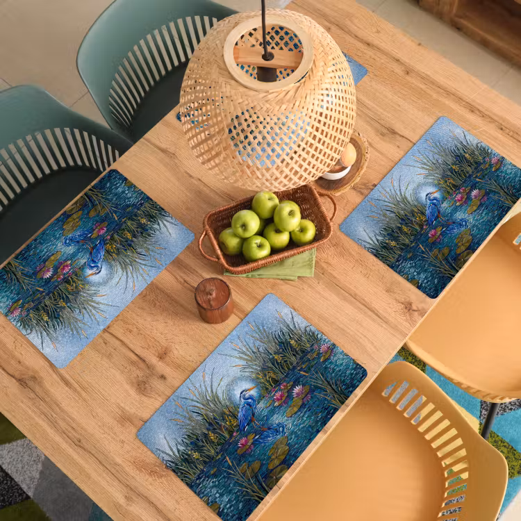 Placemat - 6 stuks - Vogel - Water - Natuur - Abstract - Blauw — 6
