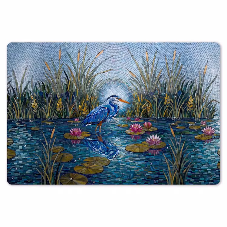Placemat - 6 stuks - Vogel - Water - Natuur - Abstract - Blauw — 7
