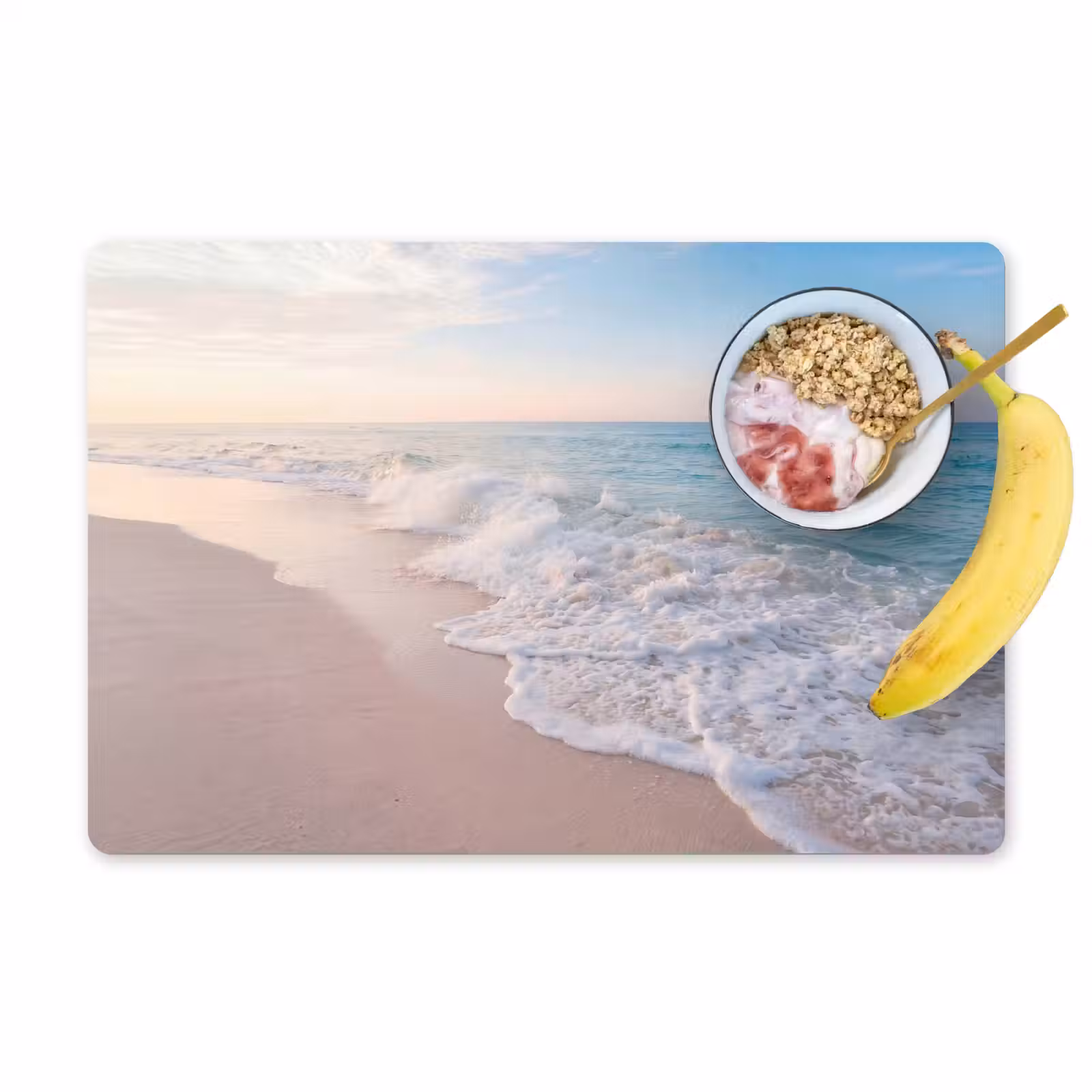 Placemat - 6 stuks - Zee - Golven - Strand - Natuur - Wit — 1