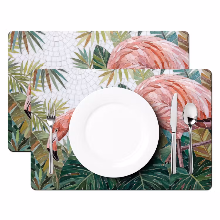 Placemat - 6 stuks - Natuur - Bladeren - Abstract - Groen - Vogel — 2
