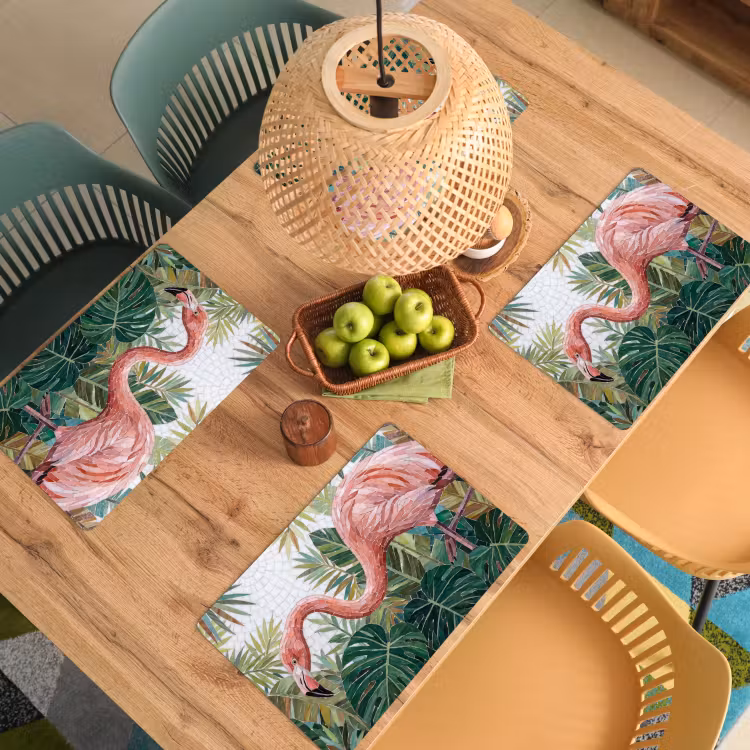 Placemat - 6 stuks - Natuur - Bladeren - Abstract - Groen - Vogel — 6