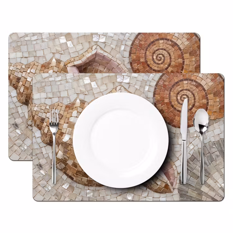 Placemat - 6 stuks - Schelp - Mozaïek - Zee - Beige - Modern — 2